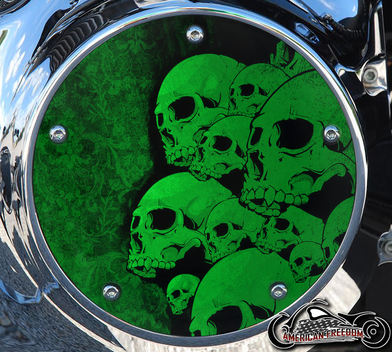 Custom Derby Cover - Pile Of Skulls green